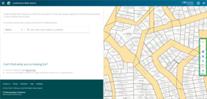 Landonline Web Search app with the Map Control Toolbar highlighted on the far right