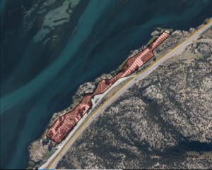 Aerial photograph of the Bendigo camping site with the boundary of where you can camp overlaid. 