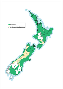 New Zealand map showing where LiDAR data is available - tabular data available at Elevation data link