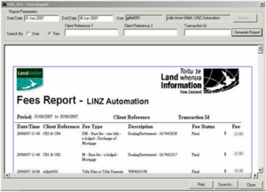 image showing example fees report window