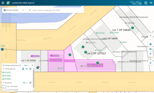 Landonline Web Search with multiple parcels selected with a pink outline