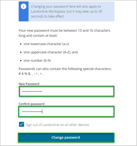 Screenshot of enter new password