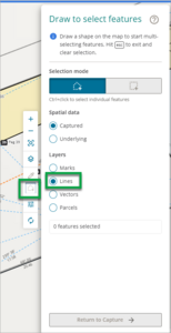 Screenshot of centreline easements Draw to select features