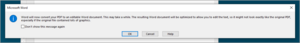 warning message pdf to be converted to a word doc