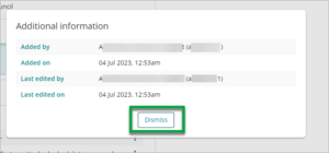 Screenshot of Dismiss Additional info