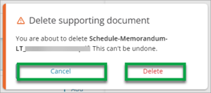 Screenshot of confirmation of delete doc