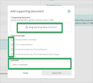 Screenshot of starting to add supporting doc 