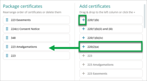 A screenshot of adding a certificate to a package 