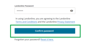 image of authentication window, highlighting the Confirm password button.