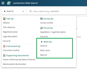 Image of search panel highlighting search mark by Node ID, Mark name, or Mark ID.