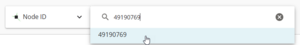 image of Node ID 49190769 entered in search field and blue dropdown being selected
