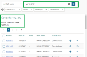 image showing mark name search using a wildcard, with 120 search results