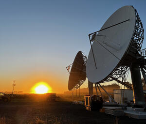 Image of satellite dishes at the Awarua uplink and ground control centre.  