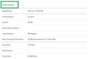 image of parcel summary section on parcel details page.