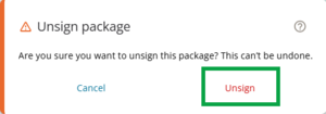 image of Unsign package pop-up message. Unsign is highlighted.