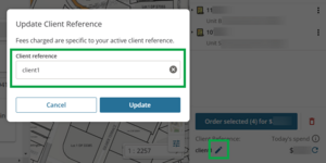 screenshot of update client reference panel. The pencil icon at the bottom left of the product list is also highlighted.