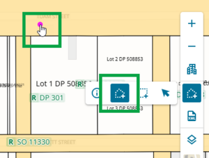 Image of map control toolbar Selection tools open, with Draw a Polygon selected. The mouse cursor has a pink dot. Both elements are highlighted.