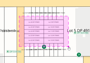 Image showing a rectangle drawn to enclose spatial items on the spatial map. The rectangle is pink with a dashed outline.