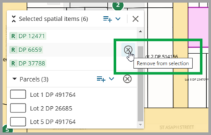 Image showing remove from selection icon highlighted on right hand side of selection bucket