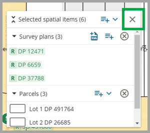 Image highlighting close selection bucket icon at top right of selection bucket