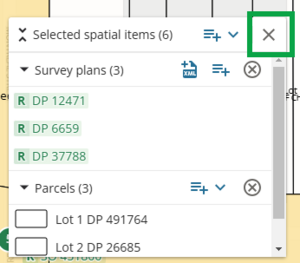 Image highlighting close selection bucket icon at top right of selection bucket