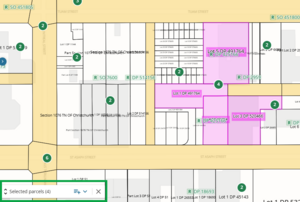 Image showing multi-selected parcels highlighted pink with selection bucket hightlighted in bottom left-hand corner