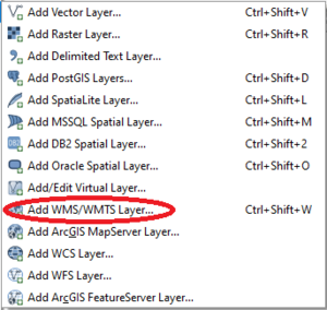 Screenshot showing how to add a WMTS Layer in QGIS.