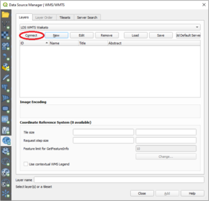 Screenshot showing WMTS window with connect button highlighted.