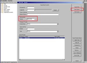 Search window with New Search and Memorandum Number highlighted