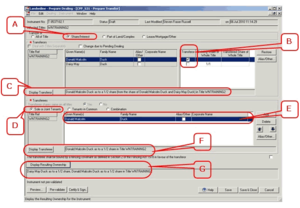 Prepare Transfer screen, indicating steps A to G